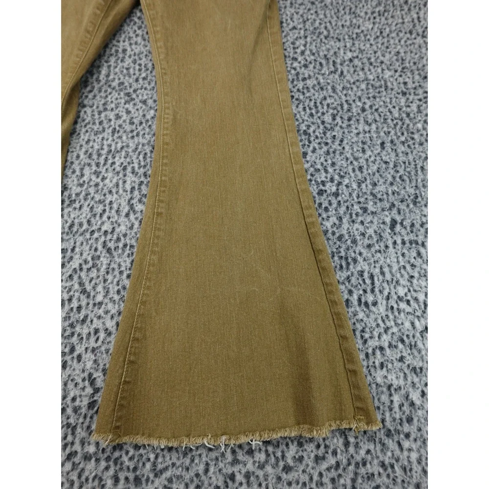 Unbranded Flare Jeans Womens Size L Brown Mustard High Rise Bell Bottom Raw Hem